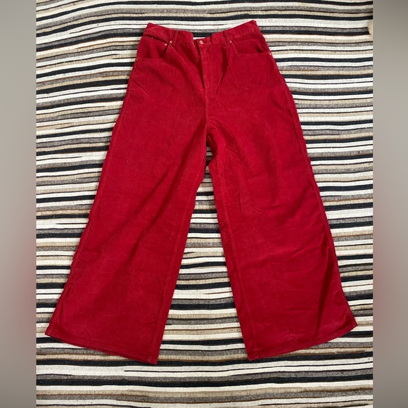 New Free People✨Crvy Gia High Rise Wide Leg Pant- Red Corduroy - Picture 2 of 7